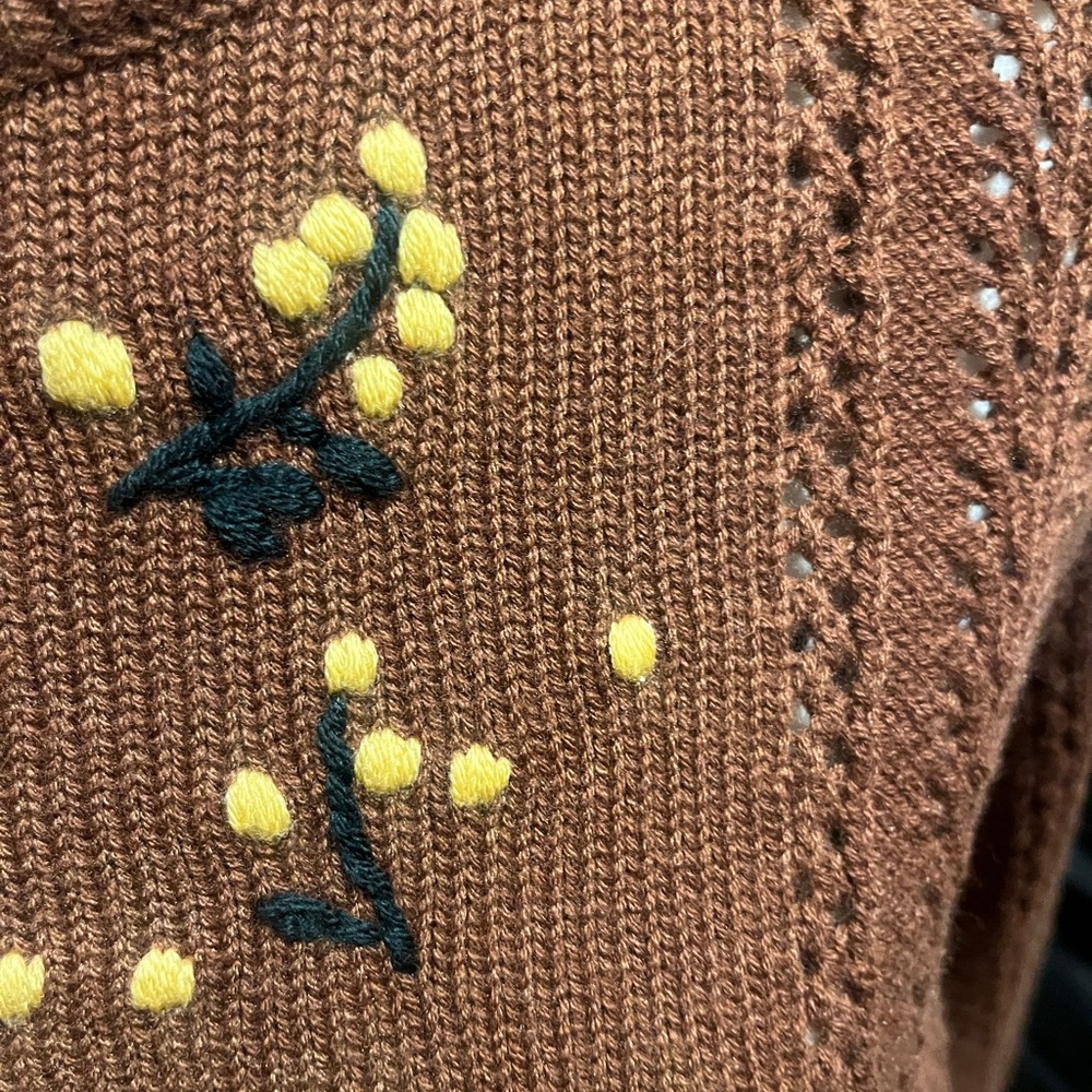 Sezane Brown Knit Sweater with Yellow Floral Embroidery - Picture 7 of 9